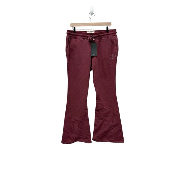 NWT True Religion Joey Mid Rise Big T Flare Sweat‎ Pants Red Women’s Size Medium - Picture 4 of 10